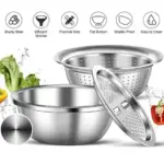 3-in-1 Stainless Steel Multifunctional Bowl – Grater, Slicer, Colander & Salad Maker